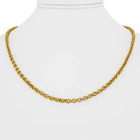 24k Pure Yellow Gold Solid Rolo Link Chain Necklace 19"