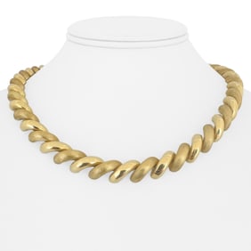 14k Yellow Gold Polished and Brushed Links San Marco Necklace 17"