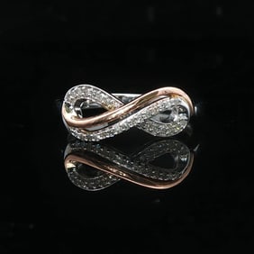 10k White and Rose Gold Diamond Infinity Band Ring Size 6.25
