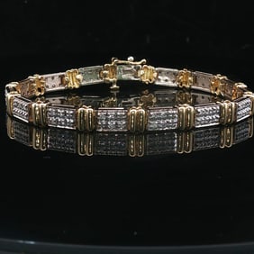 10k Yellow and White Gold 1cttw Diamond Link Bracelet 7.25"