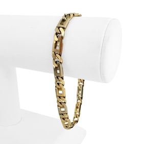 14k Two Tone Gold Solid Men's Fancy Figarucci Link Bracelet Italy 8.25"
