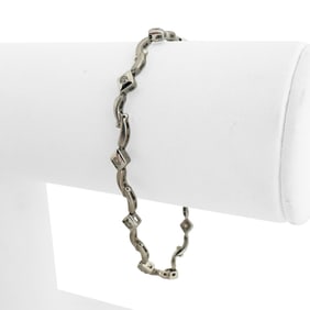 14k White Gold and 0.25cttw Flush Set Diamond Link Bracelet 6.75"