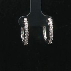 14k White Gold and 0.50cttw Diamond Small Hoop Earrings