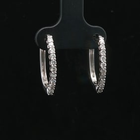 14k White Gold and 0.50cttw Diamond Small Oval Hoop Earrings