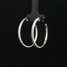 14k White Gold and 1cttw Diamond Hoop Earrings 1.25"