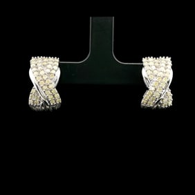 14k White Gold and 1cttw Yellow Diamond Ribbon Huggie Earrings