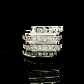 14k White Gold and 2.5cttw Diamond Solid Heavy Ring Size 8