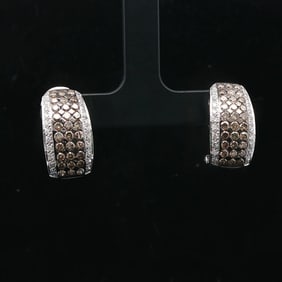 14k White Gold and 2.5cttw White and Chocolate Diamond Huggie Earrings