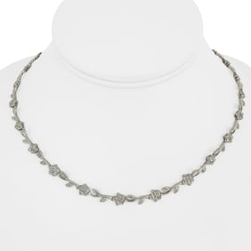 14k White Gold and 2cttw Diamond Vintage Floral Link Necklace 16"