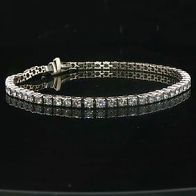 14k White Gold and 3.5cttw Diamond Vintage Tennis Bracelet Italy 6.75"