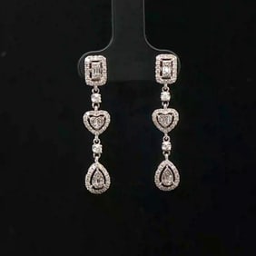 14k White Gold and Diamond Drop Dangle Earrings with Cert