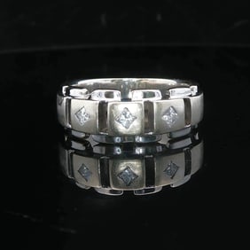 14k White Gold and Princess Cut Diamond Men's Band Ring Size 10
