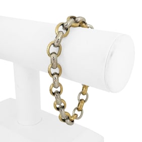 14k Yellow and White Gold Hollow Light Rolo Link Bracelet Italy 8"