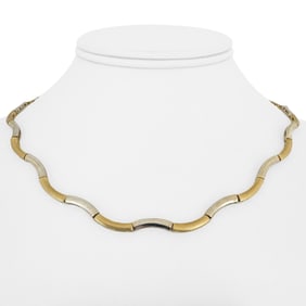 14k Yellow and White Gold Two Tone Fancy Wave Link Necklace 17"