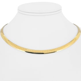 14k Yellow and White Gold Solid Reversible Omega Necklace Italy 16"