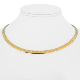 14k Yellow and White Gold Reversible Omega Link Necklace Italy 16"