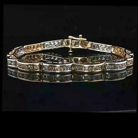 14k Yellow and White Gold 3cttw Diamond Curved Link Bracelet 7.25"