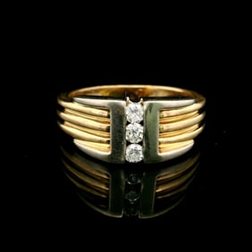 14k Yellow and White Gold Diamond Heavy Men's Ring Size 12