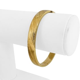 14k Yellow Gold Ladies Vintage Floral Oval Bangle Bracelet 6.5"