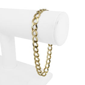 14k Yellow Gold Solid Flat Men's Curb Link Bracelet 9"