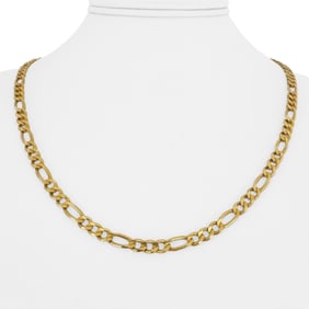 14k Yellow Gold Solid Figaro Link Chain Necklace 20"