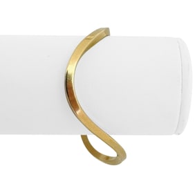 14k Yellow Gold Solid Heavy Curved Geometric Cuff Bangle 6.25"