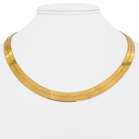 14k Yellow Gold Solid Flat Herringbone Link Necklace Italy 18"
