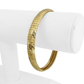 14k Yellow Gold Solid Textured Omega Link Bracelet Italy 8"