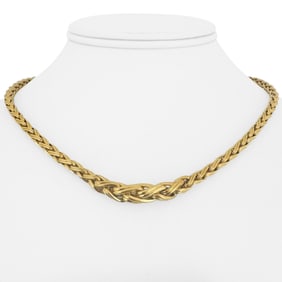 14k Yellow Gold Vintage Graduated Ladies Wheat Link Necklace 16"