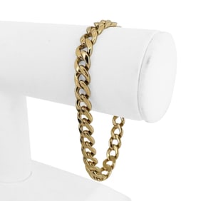 14k Yellow Gold Solid Heavy Curb Link Bracelet 7.75"
