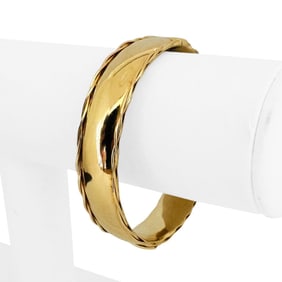 14k Yellow Gold Heavy Polished Vintage Bangle Bracelet 6.5"