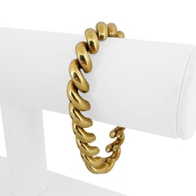 14k Yellow Gold Heavy Polished San Marco Link Bracelet Italy 7.25"