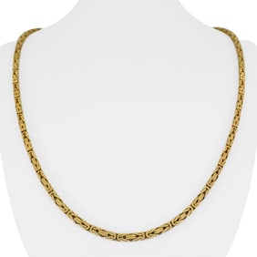 14k Yellow Gold Solid Heavy Squared Byzantine Link Chain Necklace 24"