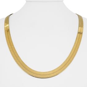 14k Yellow Gold Solid Heavy Herringbone Link Necklace Italy 22"