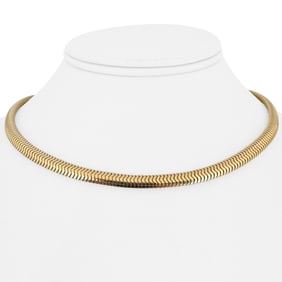 14k Yellow Gold Heavy Vintage Flattened Snake Link Necklace 15.5"