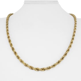 14k Yellow Gold Solid Heavy Diamond Cut Rope Chain Necklace 22"