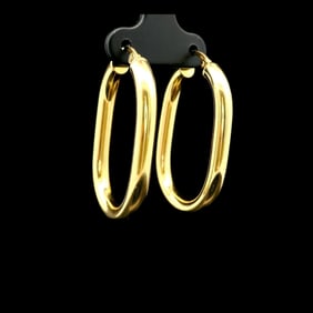 14k Yellow Gold Hollow Polished Oval Hoop Earrings Italy 1.5"