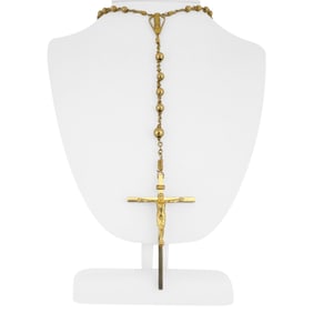 14k Yellow Gold Vintage Long Beaded Crucifix Rosary Necklace 30"