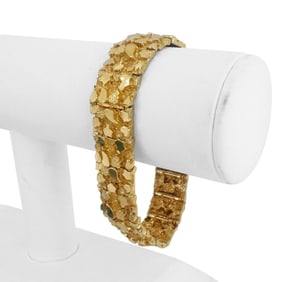14k Yellow Gold Solid Heavy Chunky Nugget Link Bracelet 7.75"