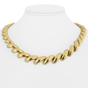 14k Yellow Gold Graduated Polished San Marco Link Necklace Italy 18"