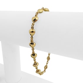 14k Yellow Gold Hollow Light Heart Charm Link Bracelet 7"