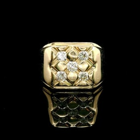 14k Yellow Gold and 0.40cttw Diamond Solid Ring Size 7.5
