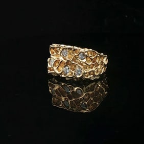 14k Yellow Gold and 0.50cttw Diamond Heavy Nugget Ring Size 6
