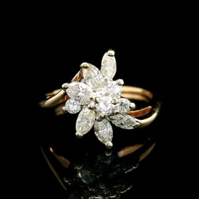 14k Yellow Gold and 0.90cttw Diamond Floral Cluster Ring Size 5.5