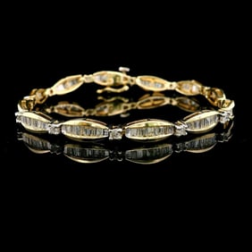 14k Yellow Gold and 2.5cttw Baguette and Round Diamond Bracelet 7.25"