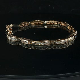 14k Yellow Gold and 2cttw Diamond Fancy Link Bracelet 7.75"