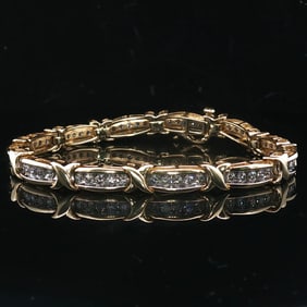 14k Yellow Gold and 2cttw Diamond Fancy X Link Bracelet 7"