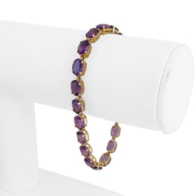 14k Yellow Gold and Amethyst Ladies Link Bracelet 7"