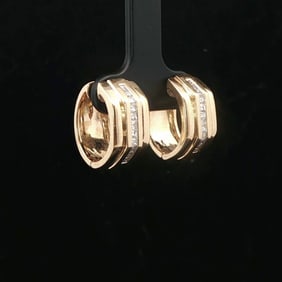 14k Yellow Gold and Diamond Solid Huggie Earrings