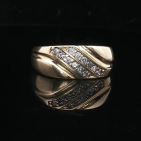 14k Yellow Gold and Diamond Solid Heavy Men's Ring Size 12.5